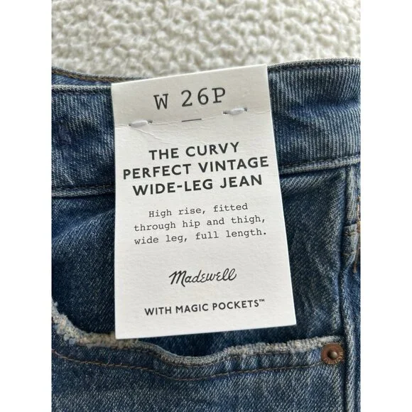 MADEWELL $148 The Curvy Perfect Vintage Wide-Leg Jeans Harvey Wash Size 26P - Picture 12 of 16